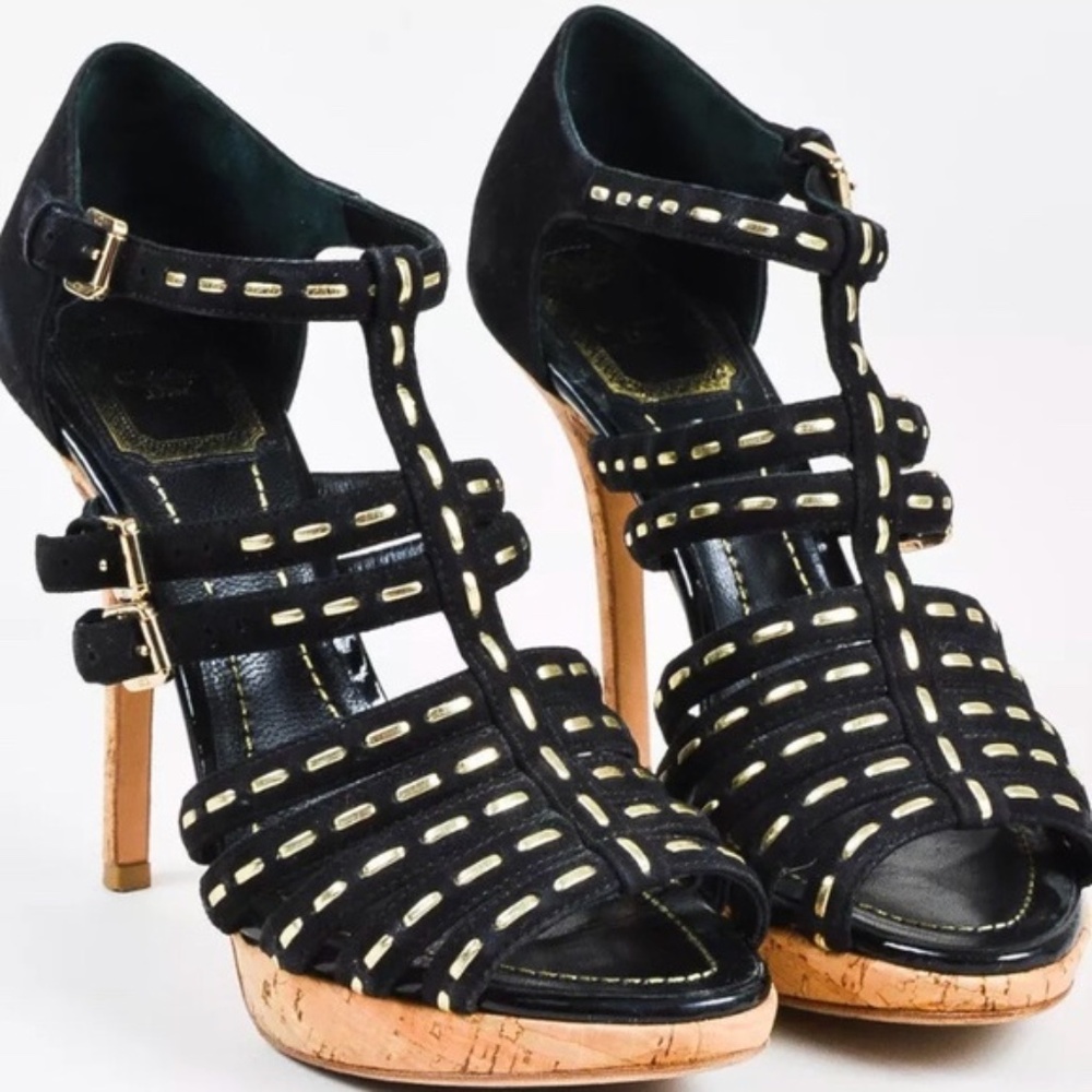CHRISTIAN DIOR Gladiator Black and Gold Heels - Picture 3 of 3
